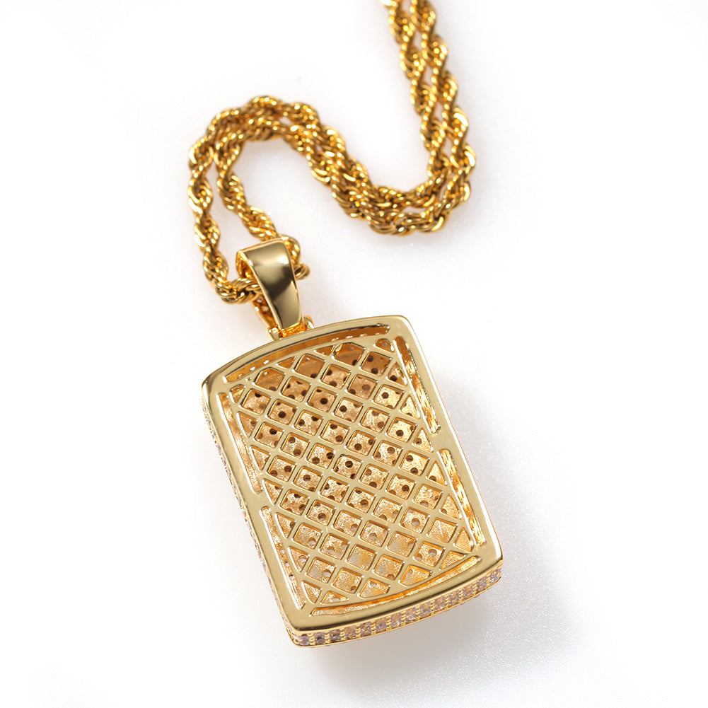 Iced Geometric Rectangle Pendant Necklace for Men and Women – Gold Tone Cubic Zirconia Hip Hop Chain product image