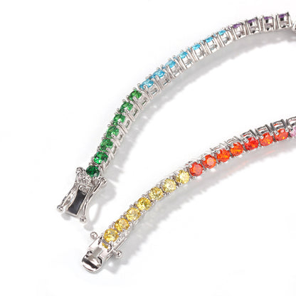 Rainbow Cubic Zirconia Tennis Bracelet for Women & Men – Gold Plated or Silver Plated Statement Chain Bracelet