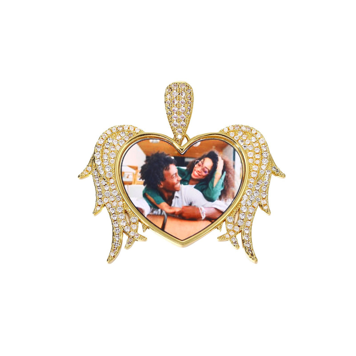 Custom Photo Heart Wing Pendant Necklace in Silver Tone with Rope Chain product image