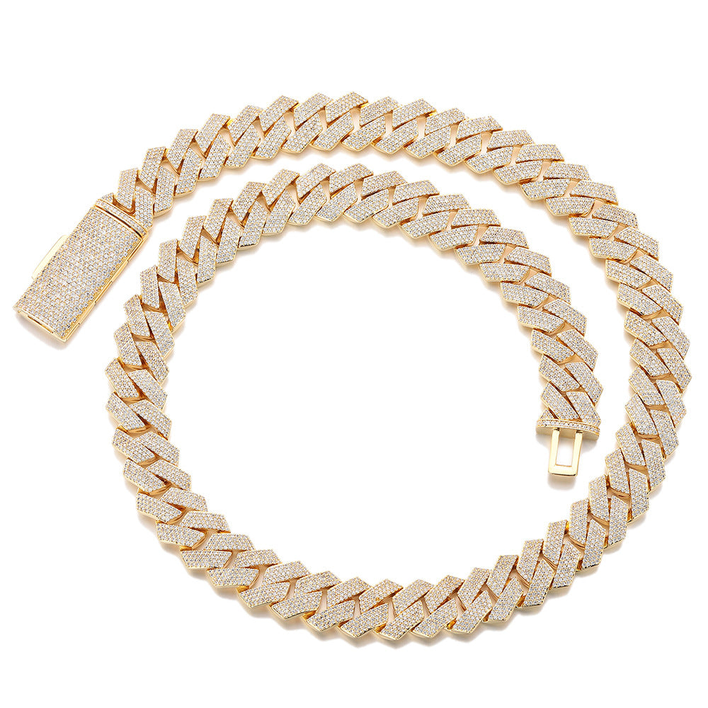 Iced Out Cuban Link Chain Bracelet and Necklace, 15mm Cubic Zirconia Pavé Rectangular Link, Unisex Hip Hop Jewelry product image