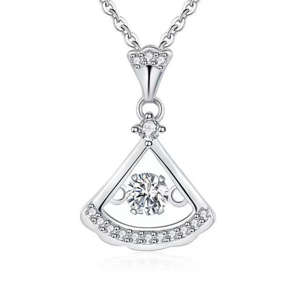 Silver Moissanite Fan Pendant Necklace with Certificate
