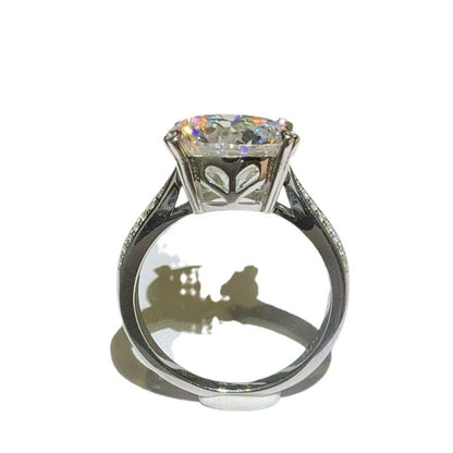 5 Carat Moissanite Ring for Women, Four-Prong Solitaire Engagement Ring with Pavé Band