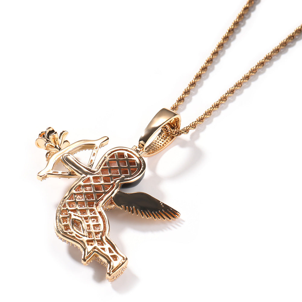 Iced Angel Pendant Necklace for Women and Men – Gold Plated or Silver Plated Hip Hop Chain with Cubic Zirconia