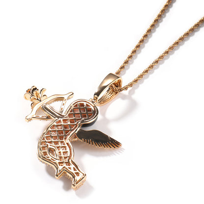 Iced Angel Pendant Necklace for Women and Men – Gold Plated or Silver Plated Hip Hop Chain with Cubic Zirconia