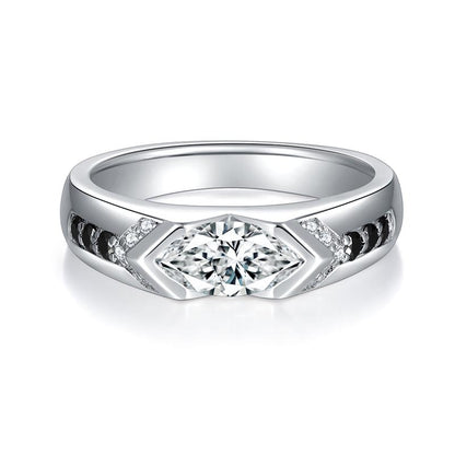 1 Carat Marquise Moissanite Ring, Black White Contrast, 18K Gold-Plated Unisex Ring