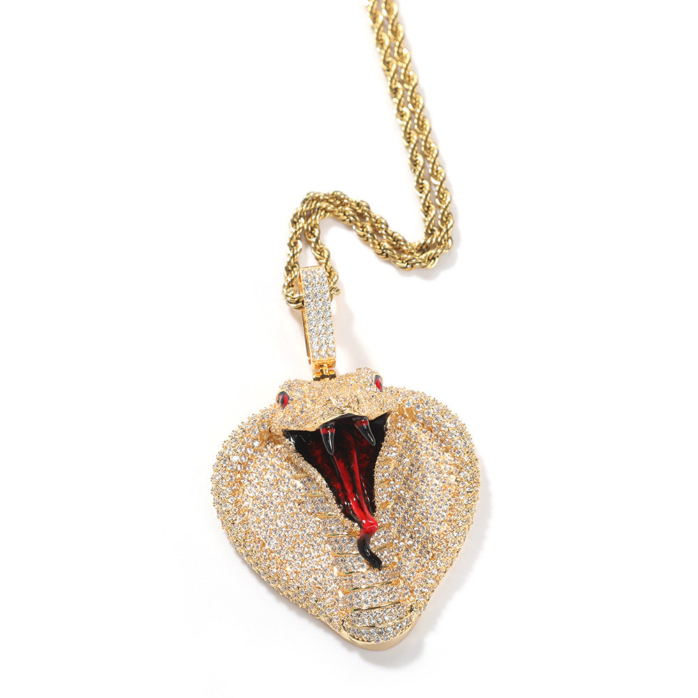 Iced Snake Pendant Necklace for Men Women - Cubic Zirconia Hip Hop Statement Chain in Gold or Silver Tone product image