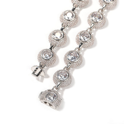 Unisex Round Cubic Zirconia Chain Necklace Bracelet Set in Gold or Silver Tone