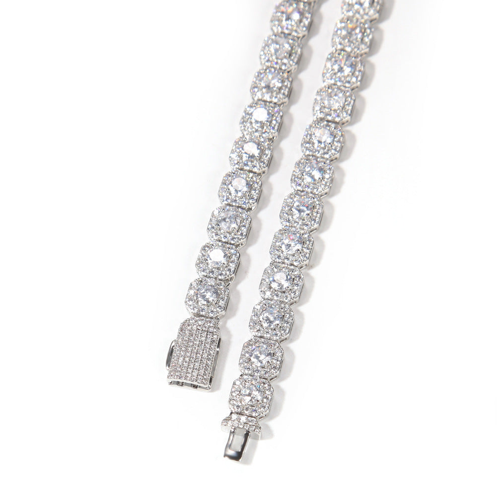 Unisex Iced Octagon Cubic Zirconia Bracelet - Gold or Silver Tone Hip Hop Statement Chain