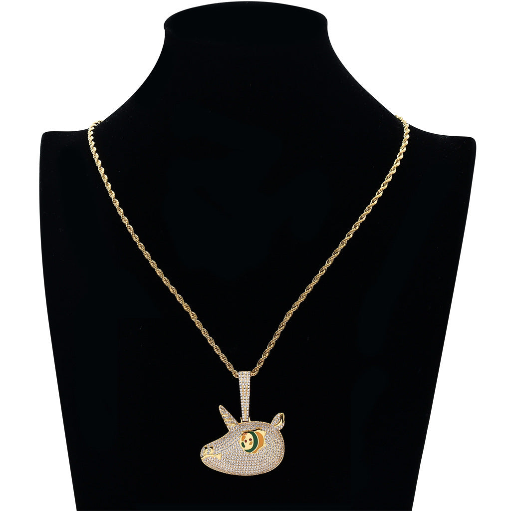 Hip Hop Eye Cubic Zirconia Pendant Necklace for Men and Women