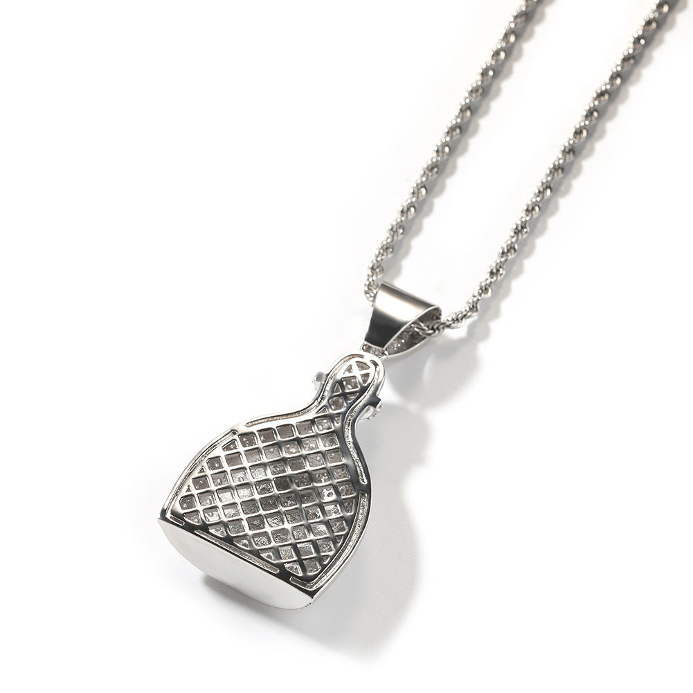 Unisex Iced Bottle Pendant Necklace with Cubic Zirconia Twisted Chain, Gold Plated or Silver Plated Statement Jewelry product image