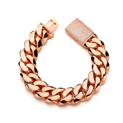 Rose Gold Iced Out Cuban Link Chain Necklace & Bracelet Set in Cubic Zirconia