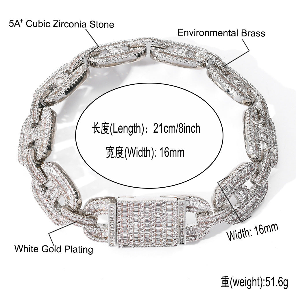 Hip Hop Cuban Link Cubic Zirconia Bracelet for Men