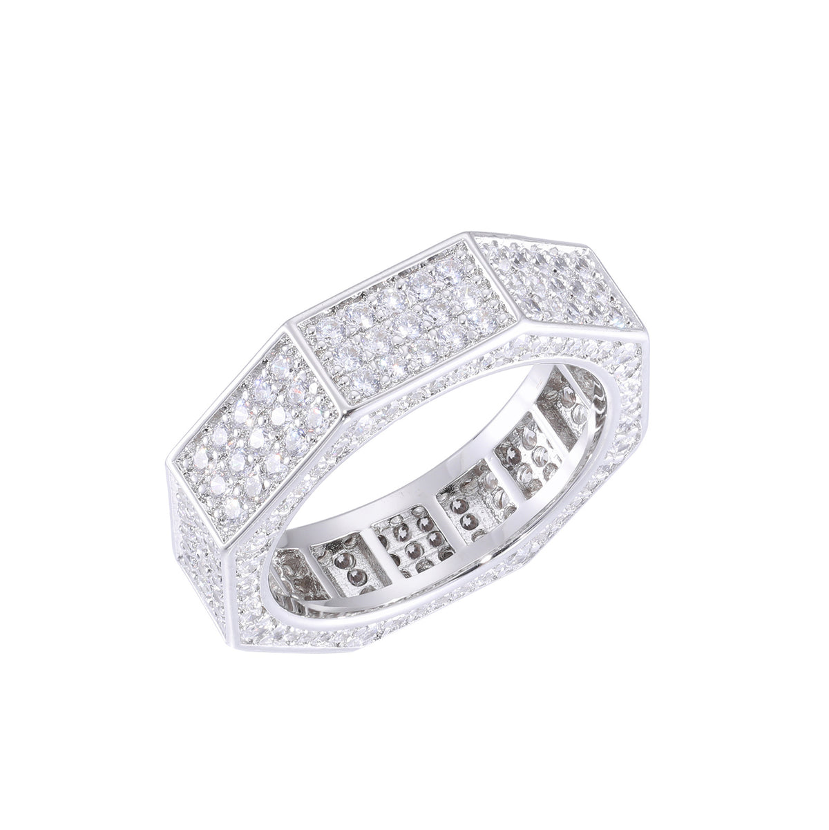 Iced Out Geometric Octagon Ring for Men and Women - Cubic Zirconia Hip Hop Statement Band product image