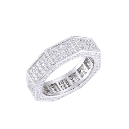 Iced Out Geometric Octagon Ring for Men and Women - Cubic Zirconia Hip Hop Statement Band