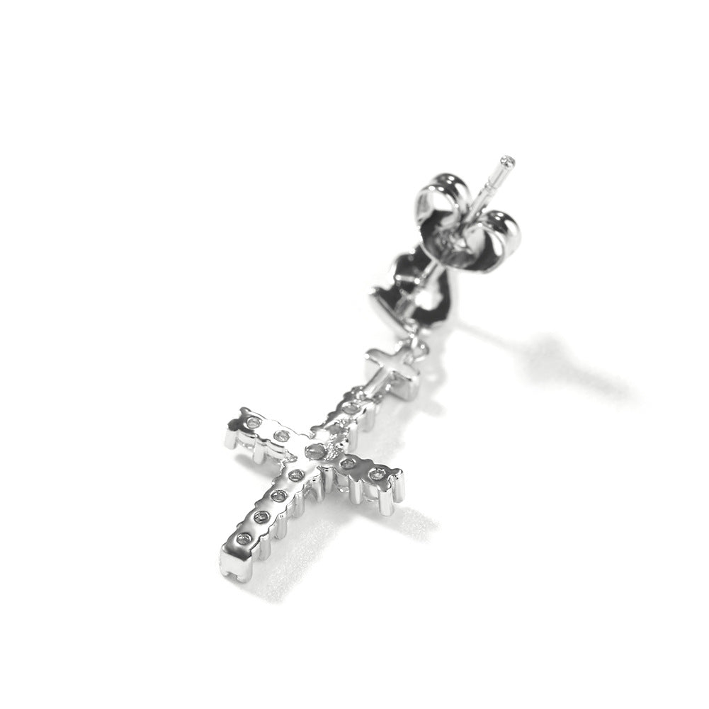 Unisex Cross Drop Earrings with Cubic Zirconia in Gold or Silver Tone – Trendy Hip Hop Statement Earrings product image