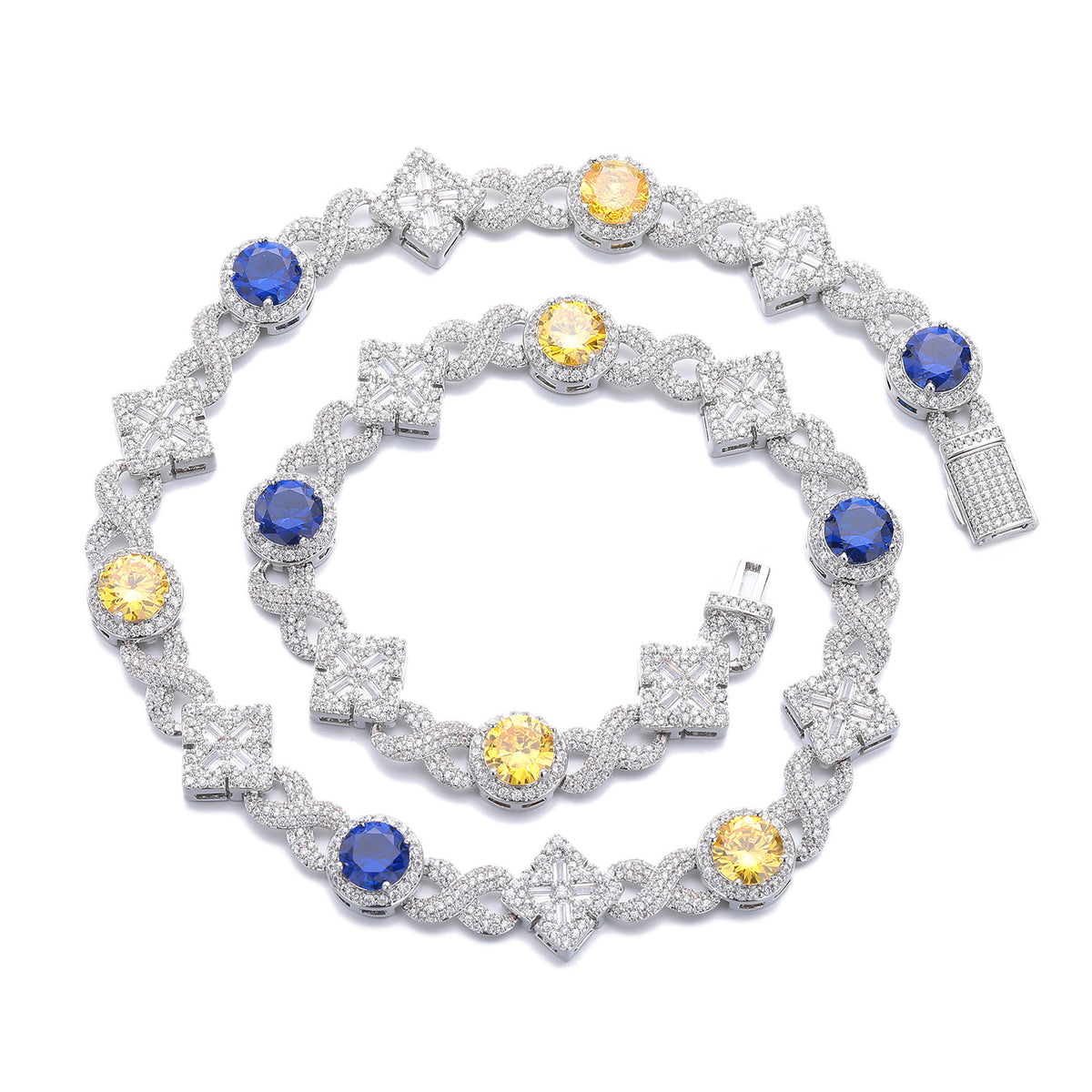 Unisex Geometric Cubic Zirconia Square Pendant Link Chain Necklace Bracelet product image
