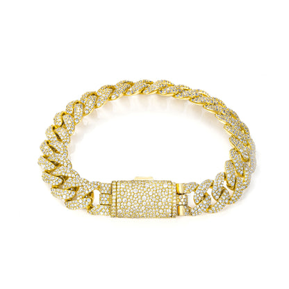12mm Cuban Link Cubic Zirconia Bracelet, Unisex Hip Hop Chain Bracelet, 7-9 Inch