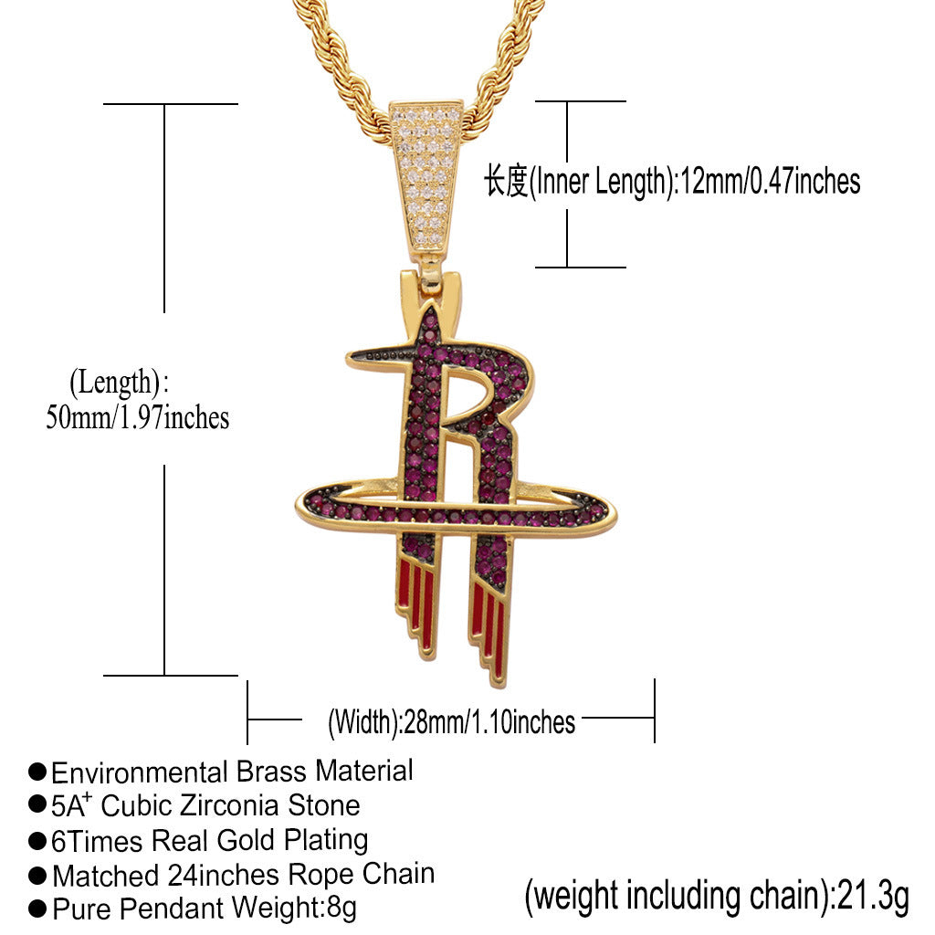 Hip Hop Letter Copper Pendant Necklace for Men and Women
