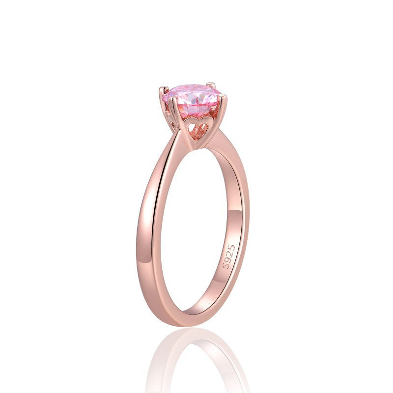 Pink Moissanite Solitaire Ring, 6.5mm Round Stone, S925 Sterling Silver with 18K Rose Gold Plating product image
