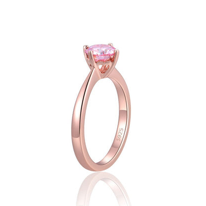 Pink Moissanite Solitaire Ring, 6.5mm Round Stone, S925 Sterling Silver with 18K Rose Gold Plating