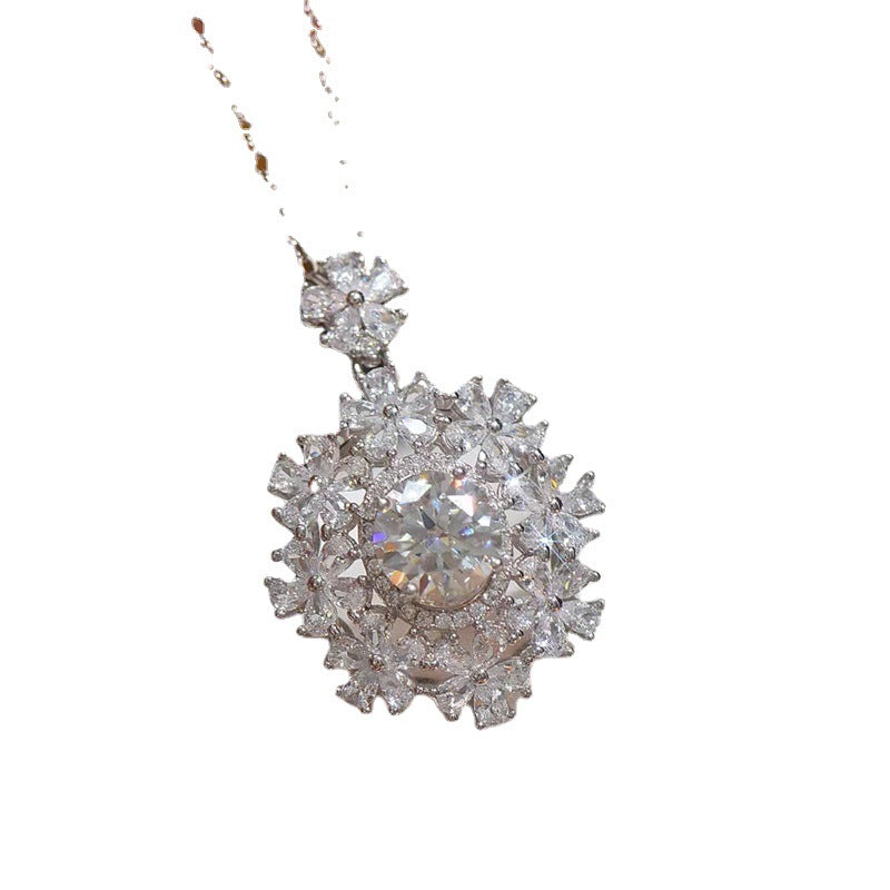 Moissanite Floral Halo Pendant Necklace, Oval Center Stone Gift Necklace product image