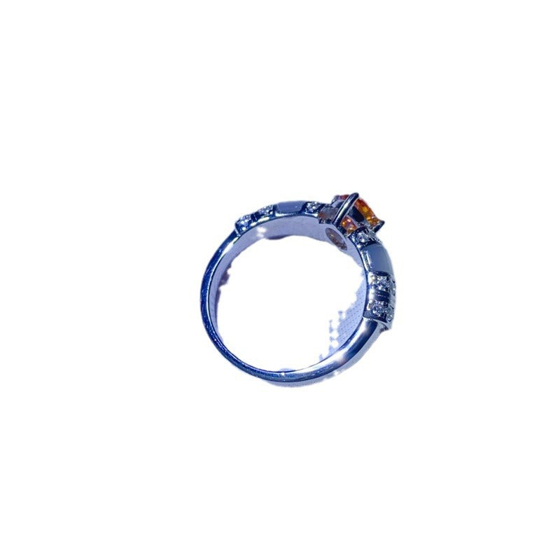 Orange Oval Moissanite Ring for Women, Pavé Accent Fashion Ring, Promise Engagement Style product image