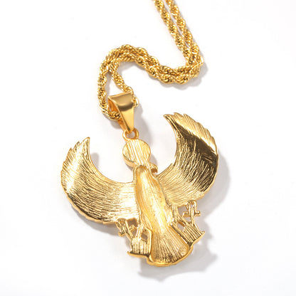 Gold Eagle Pendant Necklace for Men & Women - Iced Out Stainless Steel Statement Chain