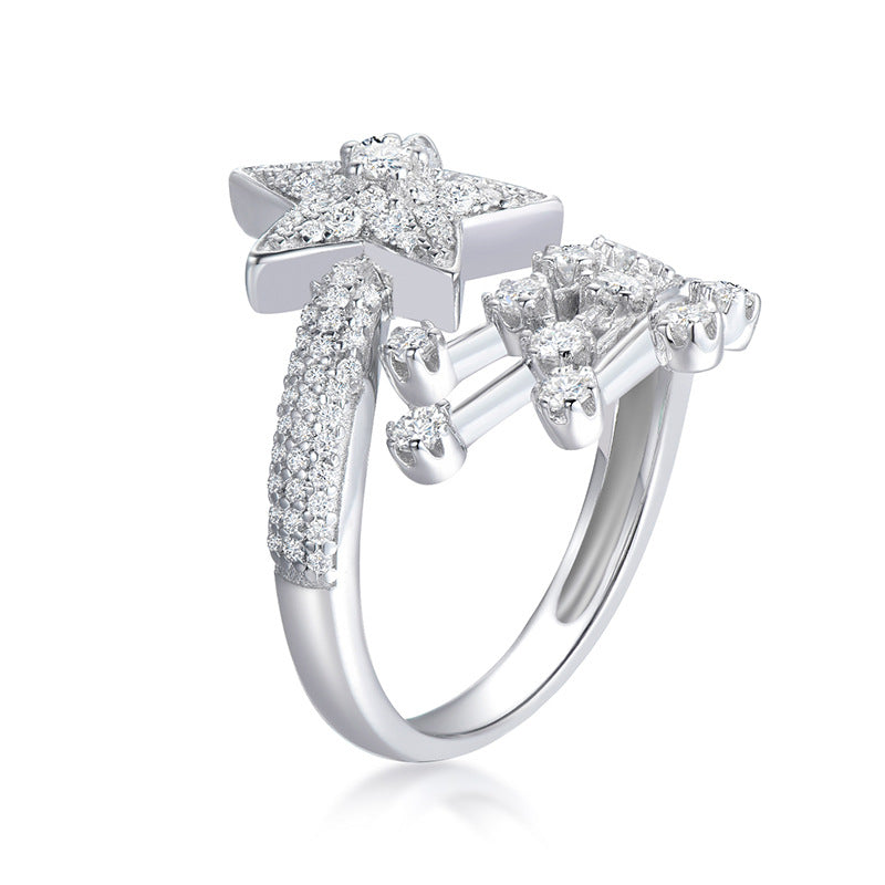 Moissanite Star Open Ring for Women, Silver Comet Celestial Ring product image