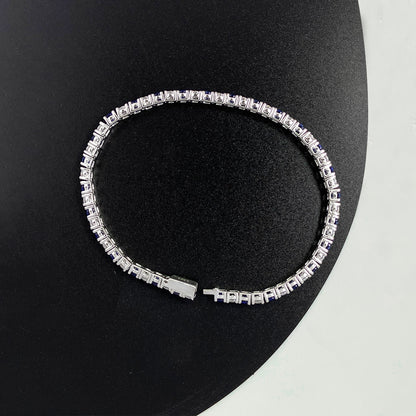925 Silver Blue Stone Tennis Bracelet, Dainty Cultured Sapphire Bracelet for Women, Everyday Stackable Wrist Jewelry