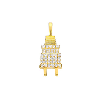 Iced Out Moissanite Power Plug Pendant Necklace in Gold Tone