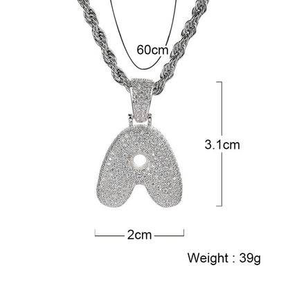 Hip Hop Letter Bubble Cubic Zirconia Pendant Necklace for Men and Women