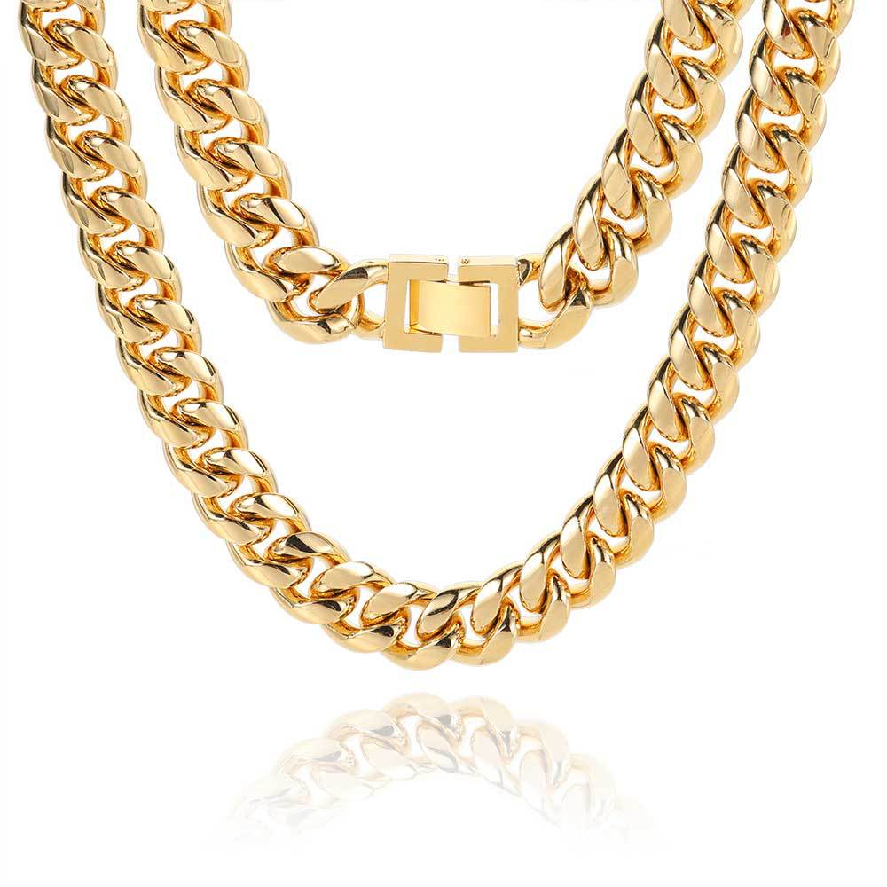 14-18 mm Polished Cuban Hip Hop Necklace or Bracelet with Stainless steel Base - CHA110 product image