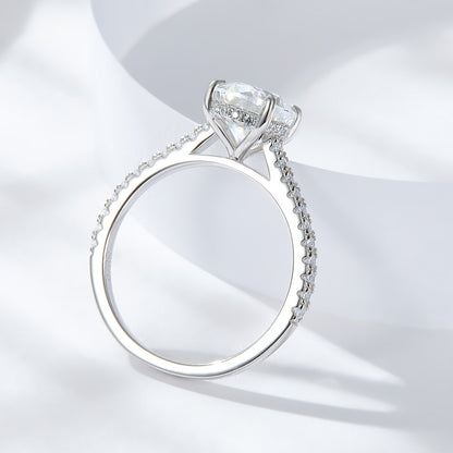 2 Carat Oval Moissanite Ring in 925 Silver, Pav�� Engagement Style