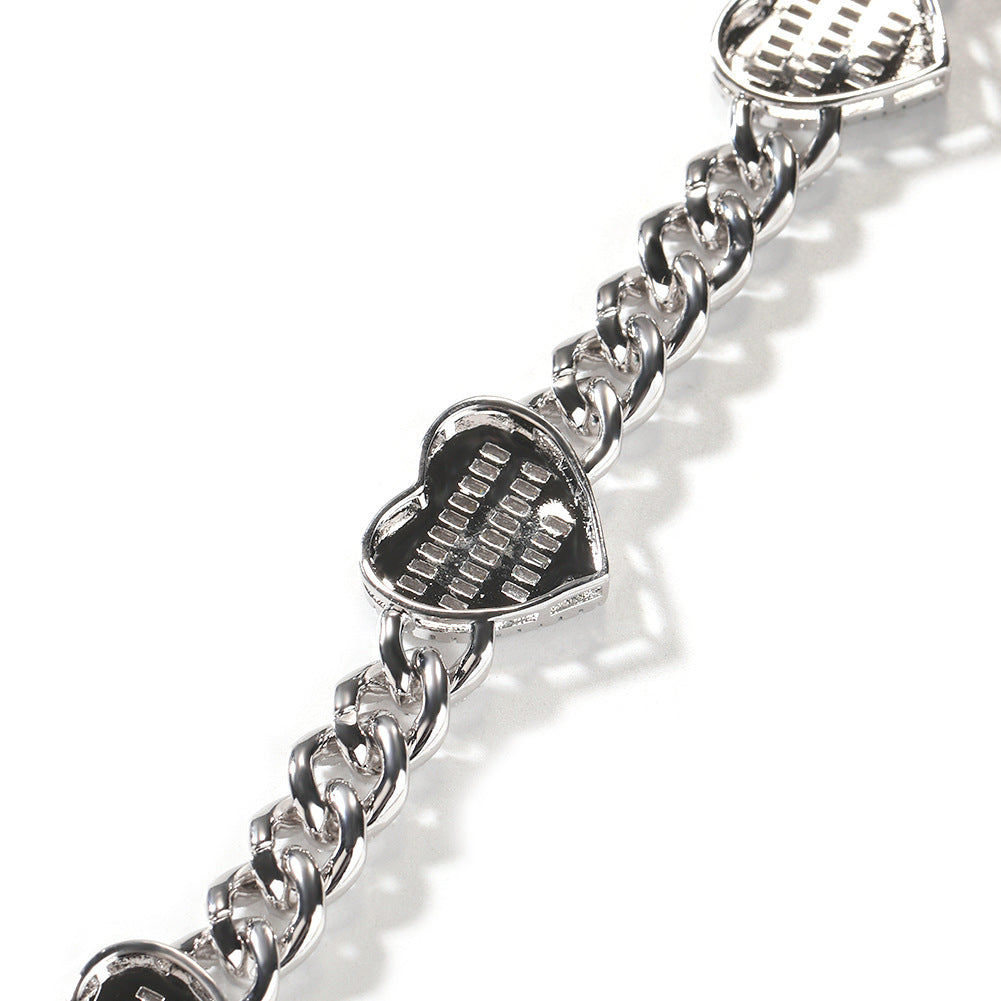 Iced Out Heart Cuban Link Bracelet & Necklace Set for Women and Men - Gold or Silver Color Cubic Zirconia Chain Jewelry