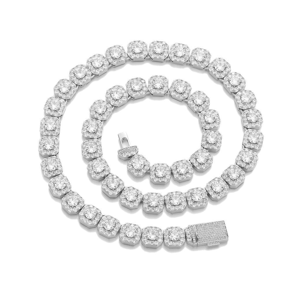 Iced Out Square Link Chain Bracelet & Necklace, Zircon Hip Hop Jewelry