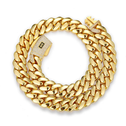 Gold-Tone Cuban Link Chain Necklace & Bracelet Set with Cubic Zirconia Clasp
