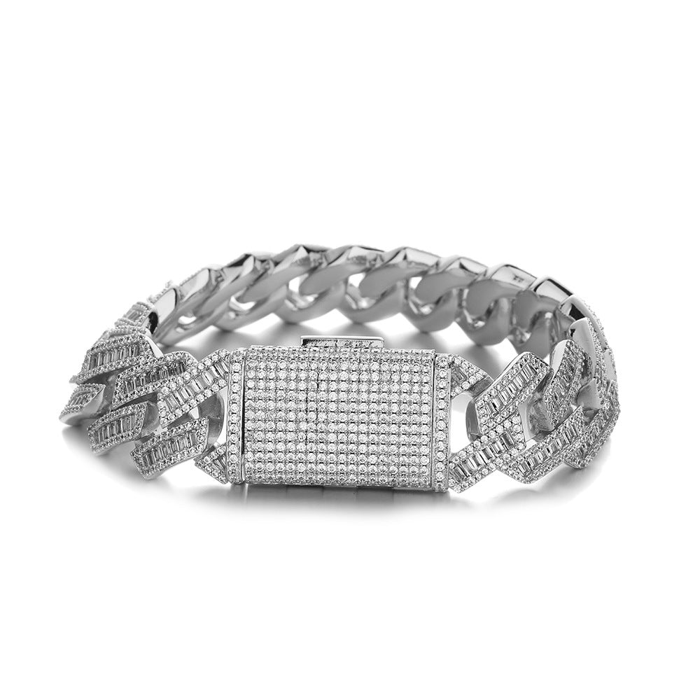 Cuban Link Chain Bracelet Necklace, Iced Zircon Link Jewelry, Unisex 15mm/20mm