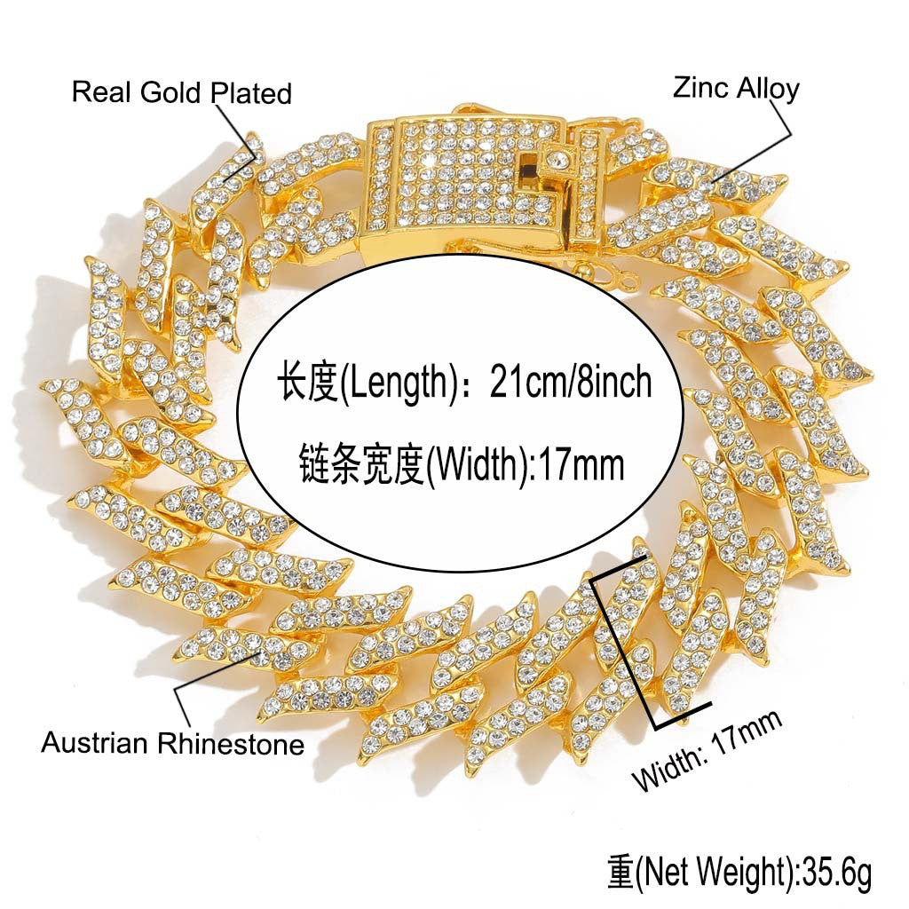 Hip Hop Diamond Shape Cuban Link Thorn Alloy Necklace for Men
