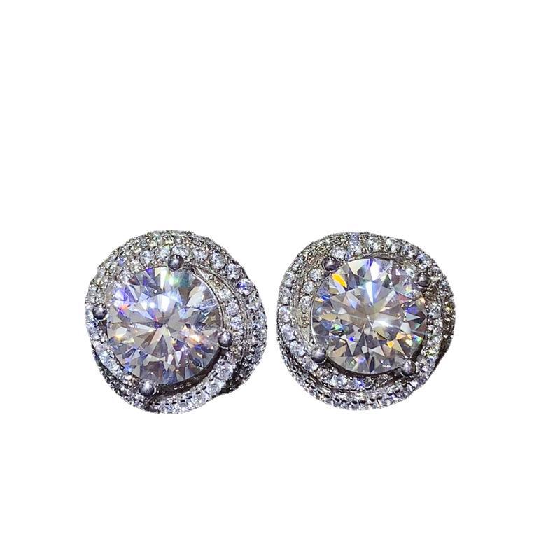 6 Carat White Moissanite Halo Stud Earrings for Women in Silver product image