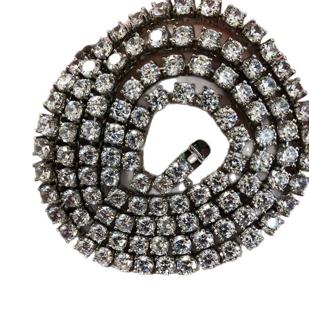 Unisex Stainless Steel Tennis Chain Necklace with Crystal Pendant Look, 6mm Gold & Silver Chain