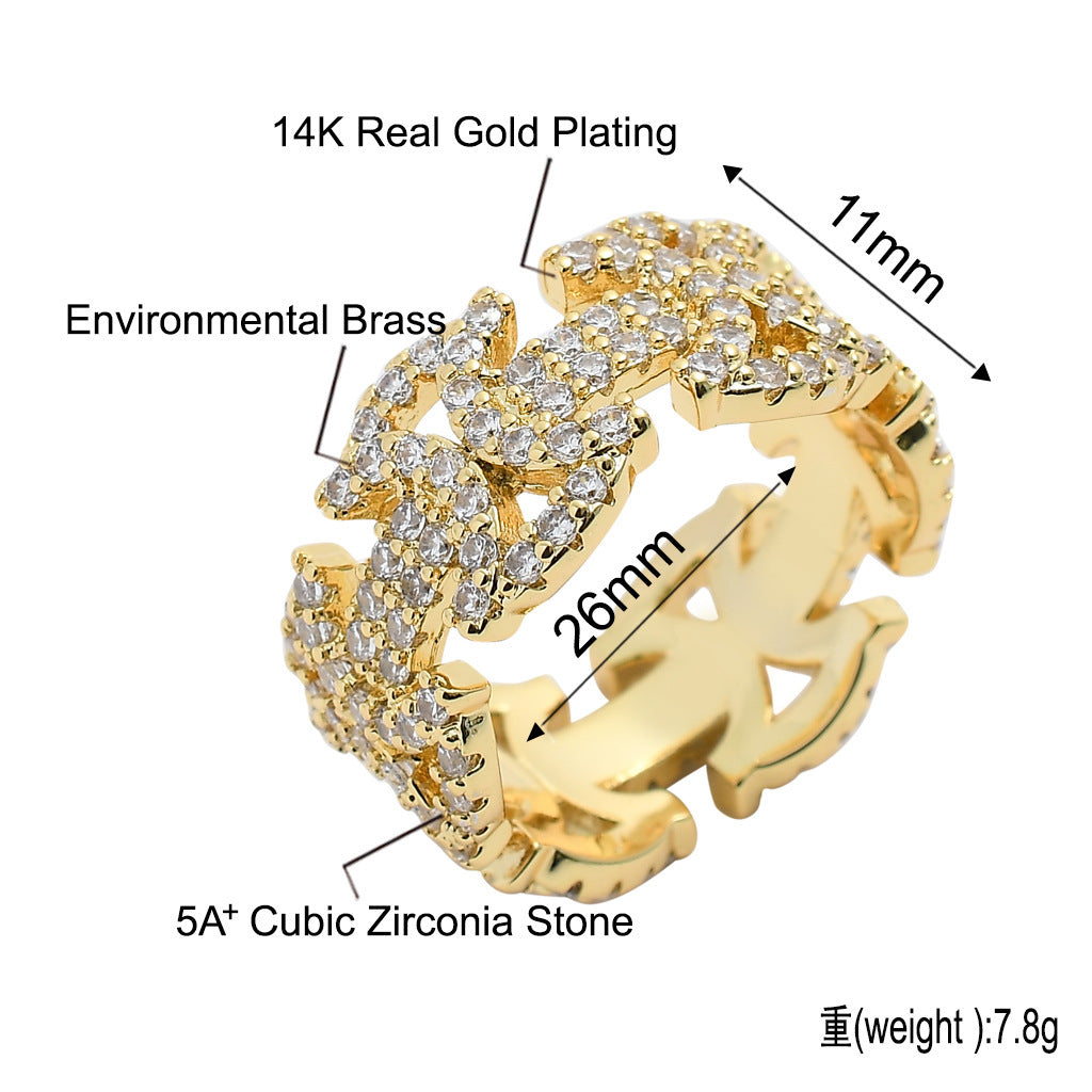 Hip Hop Bow Butterfly Geometric Cubic Zirconia Ring for Men and Women