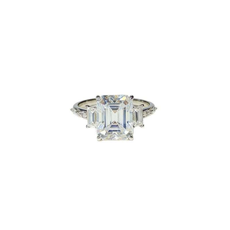 5 Carat Moissanite Ring for Women, Emerald Cut Geometric Halo Engagement Ring product image