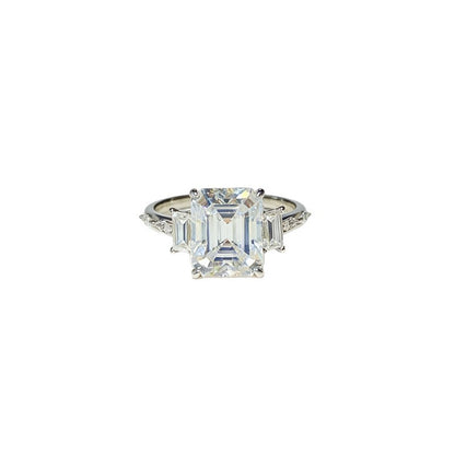 5 Carat Moissanite Ring for Women, Emerald Cut Geometric Halo Engagement Ring