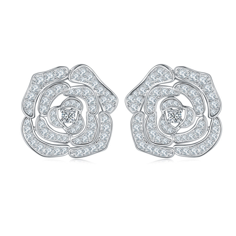 S925 Sterling Silver Camellia Flower Moissanite Stud Earrings for Women product image