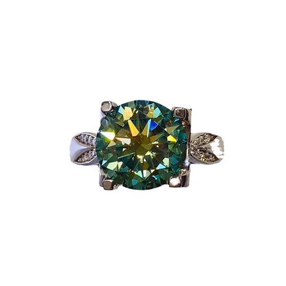 Green Moissanite Ring for Women, 3 Carat or 5 Carat Geometric Solitaire Engagement Ring