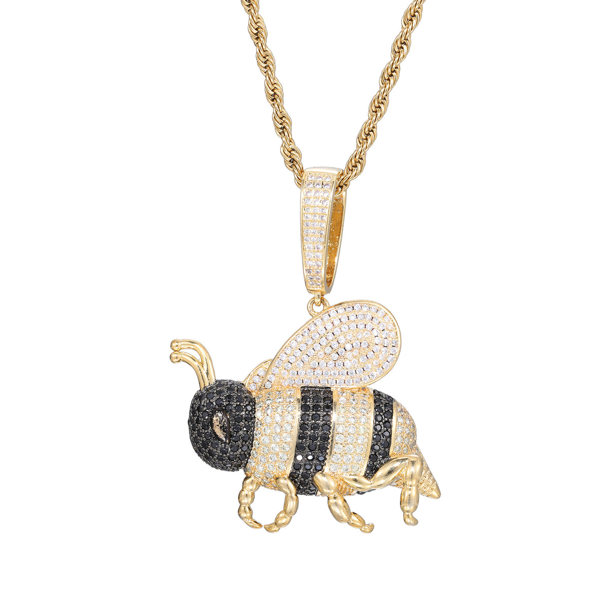 Iced-Out Bee Pendant Necklace, Hip Hop Animal Charm Chain product image