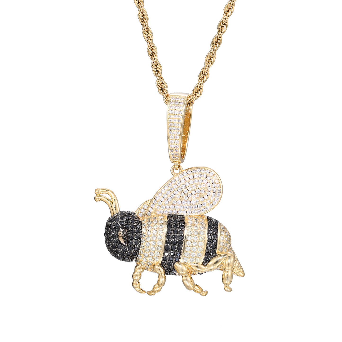 Iced-Out Bee Pendant Necklace, Hip Hop Animal Charm Chain product image