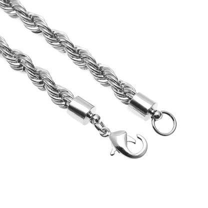 Unisex 6mm Twisted Rope Chain Necklace & Bracelet Set in Gold or Silver Tone