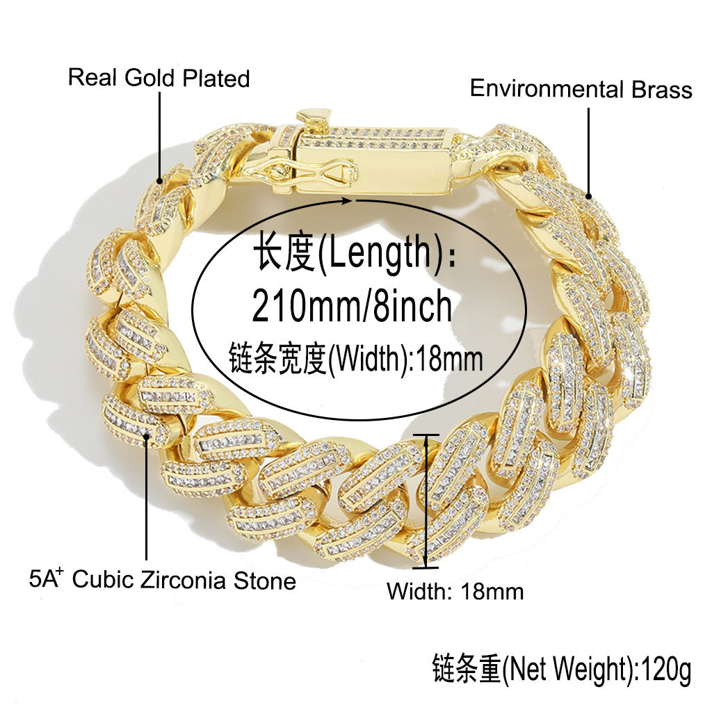 Hip Hop Light Luxury Cuban Link Cubic Zirconia Bracelet for Men