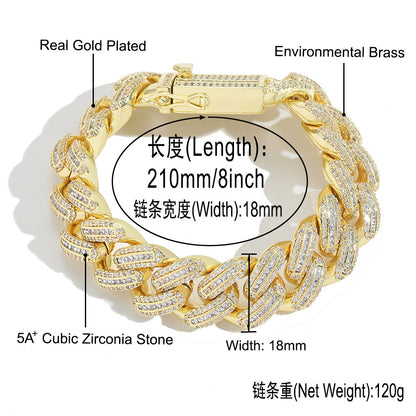 Hip Hop Light Luxury Cuban Link Cubic Zirconia Bracelet for Men